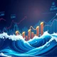 Small caps stocks rising like waves against market trends with financial graphs showing upward momentum