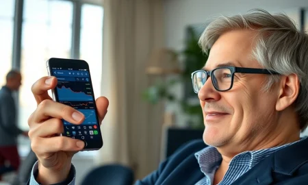 An investor confidently using a smartphone for social media investing, highlighting the aspirational yet risky nature of digital financial trends.