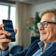 An investor confidently using a smartphone for social media investing, highlighting the aspirational yet risky nature of digital financial trends.