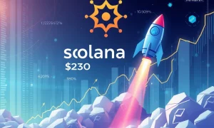 Solana cryptocurrency surging toward $230 price target with MAGAX token growth indicators
