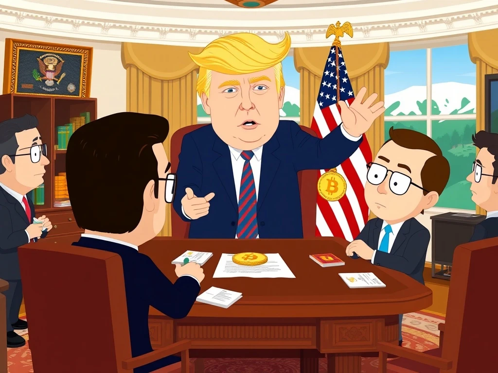 South Park animation satirizing Trump crypto ties with Bitcoin gifts from tech executives