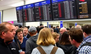 Frustrated travelers face widespread **Southwest Airlines cancellations** at a busy airport, highlighting the massive disruption to travel plans.