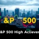Financial charts and data screens representing S&P 500 high achievers during a successful earnings season.