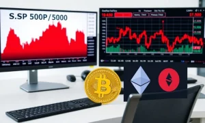 S&P 500 pullback risk analysis showing cryptocurrency correlation impact on stock market performance