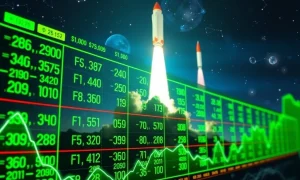 A dynamic visual illustrating the significant market impact of a new space stock IPO, symbolizing rapid growth and innovation.