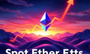 Charts and digital currency symbols illustrating the significant $3 billion inflows into Spot Ether ETFs, reflecting Ethereum's market growth.