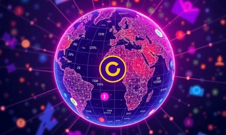 Digital illustration showing global financial connections, highlighting stablecoin adoption for efficient payments and foreign exchange by Circle.