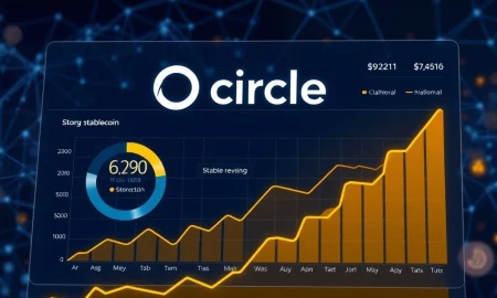Visualizing the impressive growth of stablecoin circulation and Circle's revenue surge, demonstrating the strong performance in the digital finance sector.