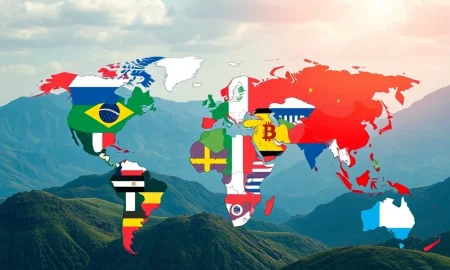 A visual metaphor showing fragmented global stablecoin regulation, with different national laws struggling to align, ultimately empowering larger financial entities.