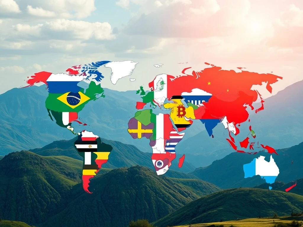 A visual metaphor showing fragmented global stablecoin regulation, with different national laws struggling to align, ultimately empowering larger financial entities.