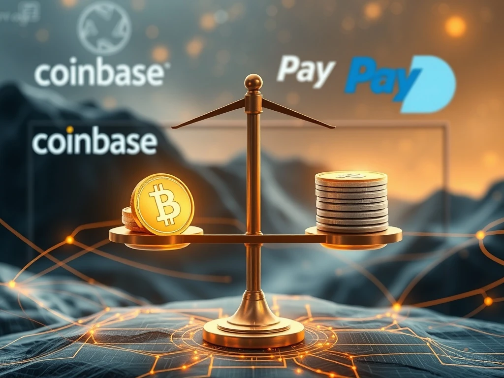 Coinbase and PayPal stablecoin rewards initiatives pushing forward against regulatory challenges, symbolizing financial innovation.