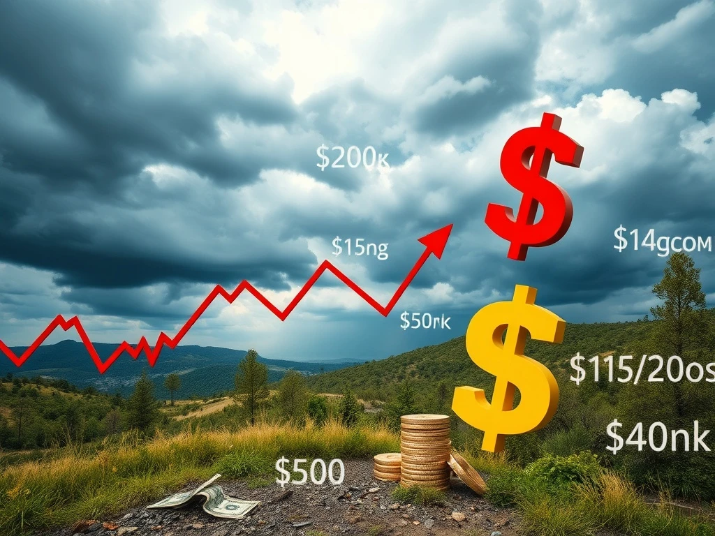 A visual metaphor for stagflation's impact on investments, showing economic charts, currency symbols, and a challenging financial outlook.