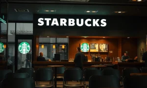Starbucks struggles evident in empty store with concerned staff during business downturn