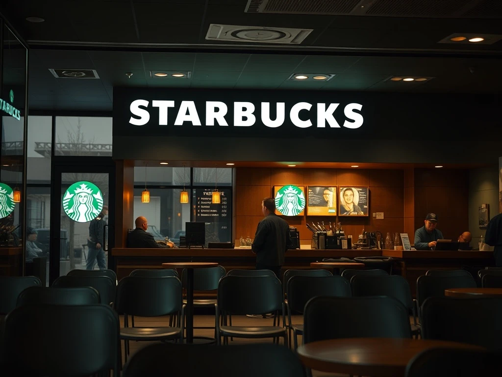 Starbucks struggles evident in empty store with concerned staff during business downturn
