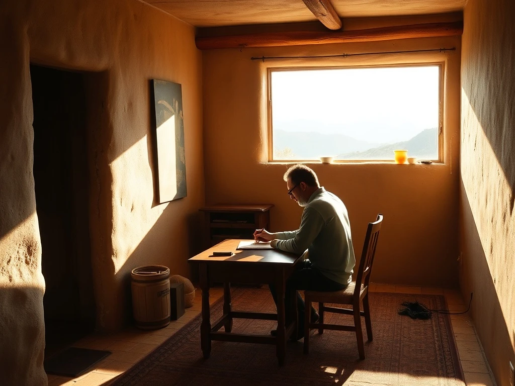 Stefano Maroni reflects on his writing process in his quiet New Mexico adobe home, embodying careful writing.