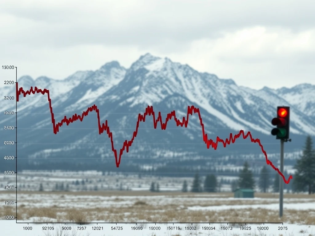 A downward-trending chart illustrating potential **stock market decline** if a crucial Jackson Hole signal is missed.