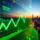 A vibrant green arrow on a digital stock chart, symbolizing the strong upward trend of the stock market today fueled by positive economic reports.