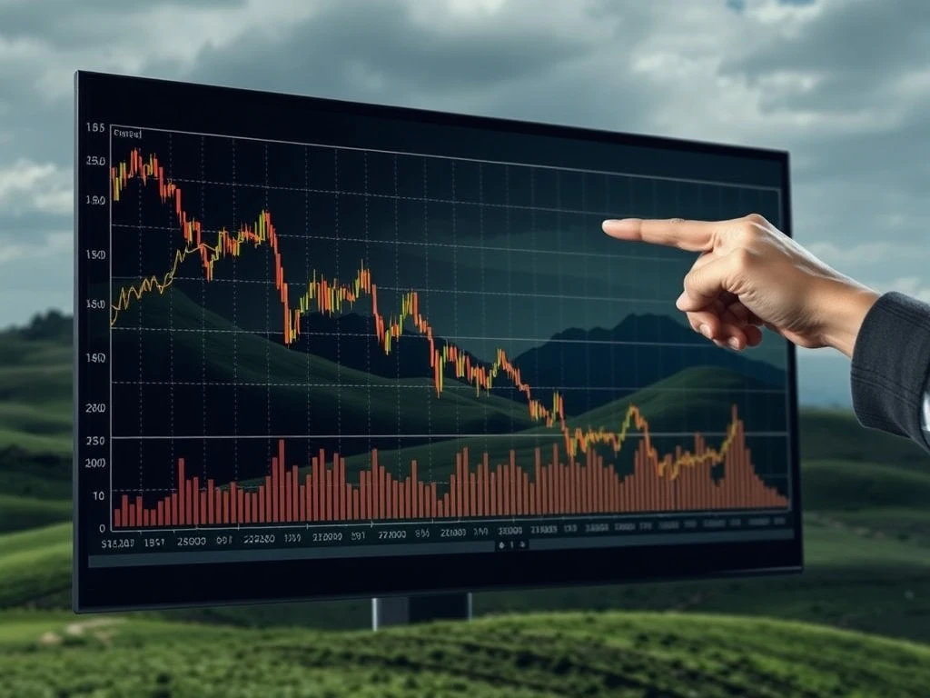 A downward trending stock market chart illustrating the underperformance faced by stock pickers against market benchmarks.