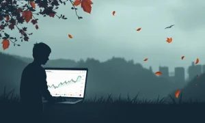 Chart lines dipping like falling leaves, illustrating potential shifts in stock portfolio performance as summer concludes.