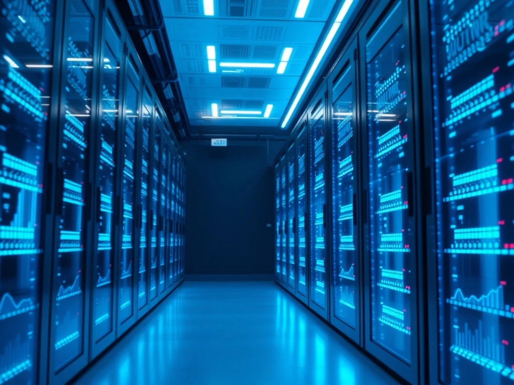 A high-tech server room visualizing the immense growth potential of Super Micro Computer in AI infrastructure.