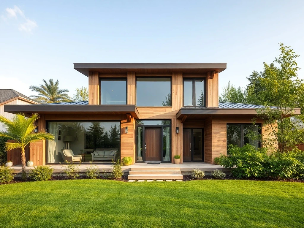 A modern home built with sustainable building materials, emphasizing energy efficiency and eco-friendly design.