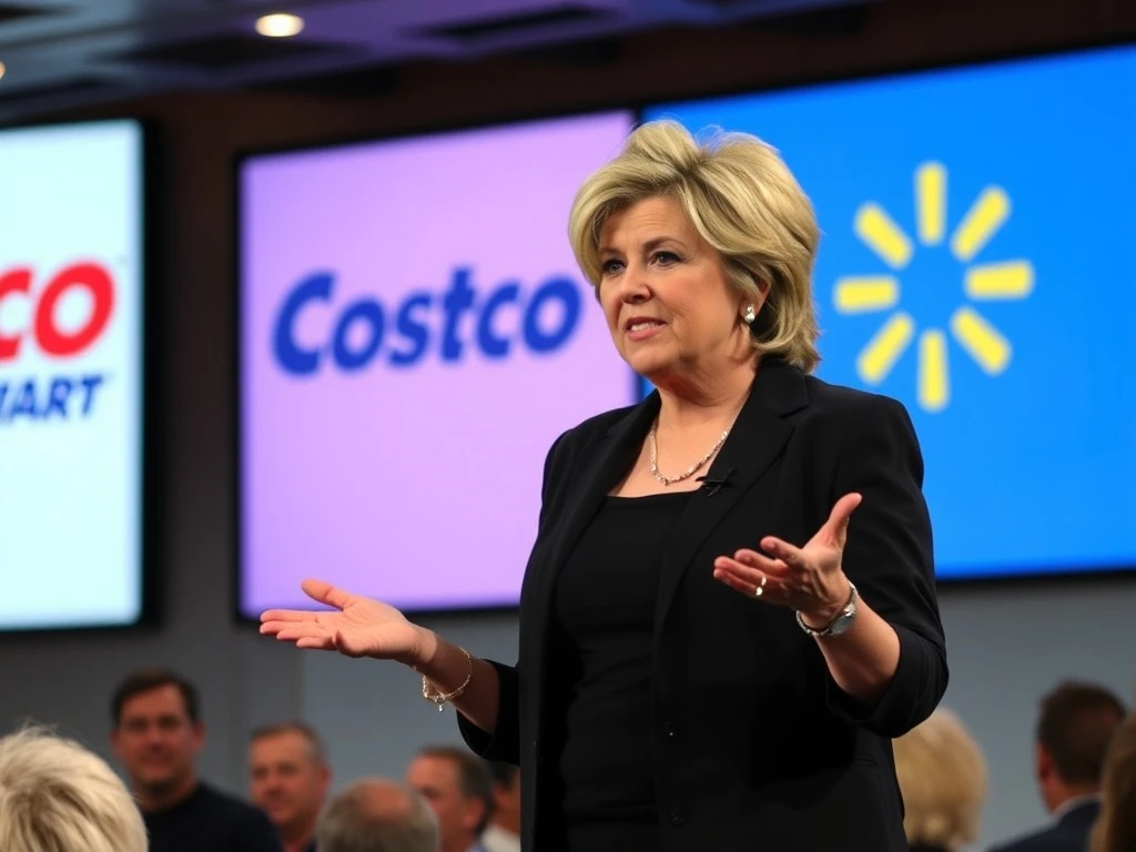 Suze Orman retirement advice presentation featuring Costco and Walmart investment strategies