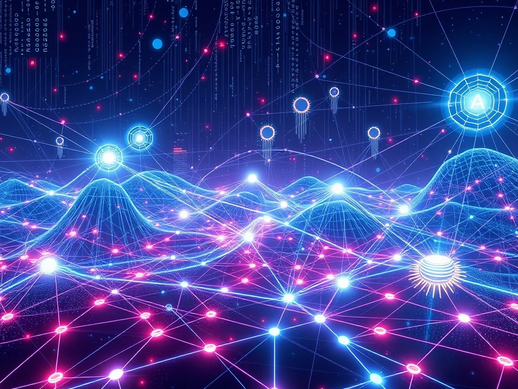 Decentralized AI network infrastructure with blockchain nodes and artificial intelligence integration