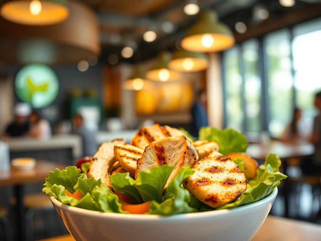 A vibrant Sweetgreen salad bowl with ample grilled chicken, symbolizing Sweetgreen's strategy to boost sales and customer value.