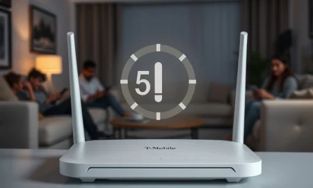 A T-Mobile Internet Plans router in a home setting, subtly indicating new usage restrictions.