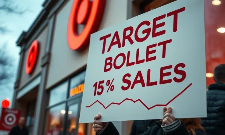 Target boycott protest outside retail store with declining sales charts