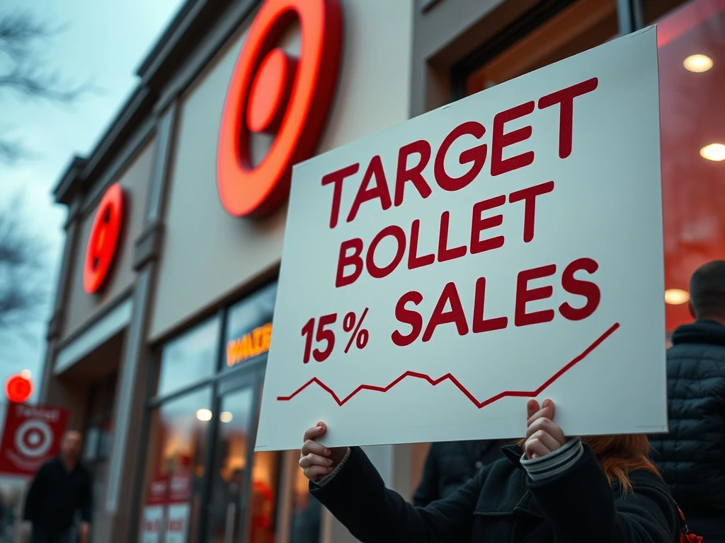 Target boycott protest outside retail store with declining sales charts