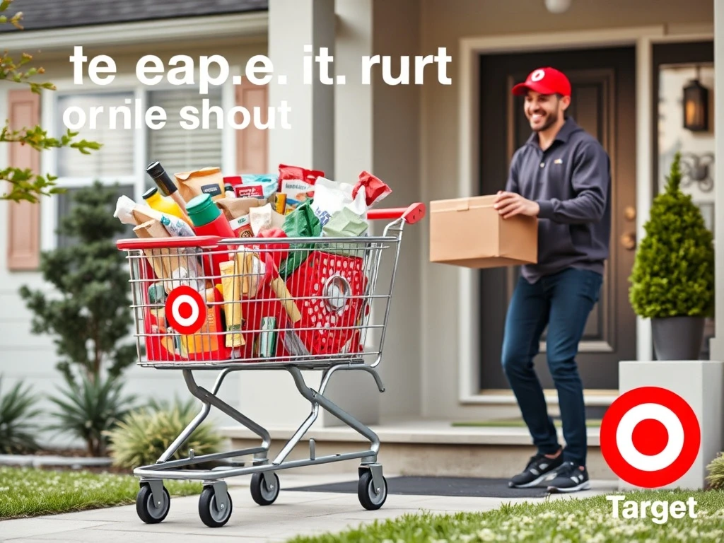 A delivery person hands a shopping bag from Target to a customer, symbolizing Target Same-Day Delivery convenience and fair pricing.