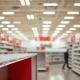An overhead view of a Target store aisle showing strategic Target store changes, indicating a shift in merchandise layout and inventory.