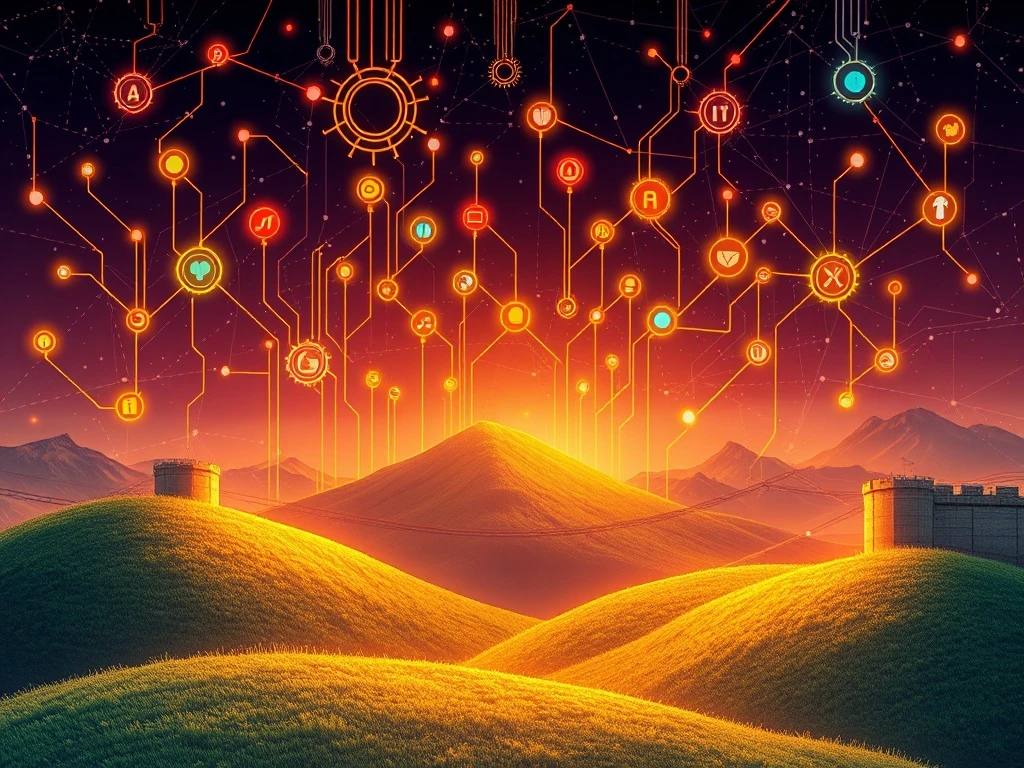 A digital network representing tech-driven growth overcoming symbolic trade barriers and tariffs.