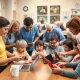 Tech XTP community volunteers providing technology education and support to diverse beneficiaries in a community center setting