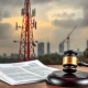 Illustrates the significant impact of a telecom bankruptcy on a large telecommunications firm, showing legal documents and network infrastructure.