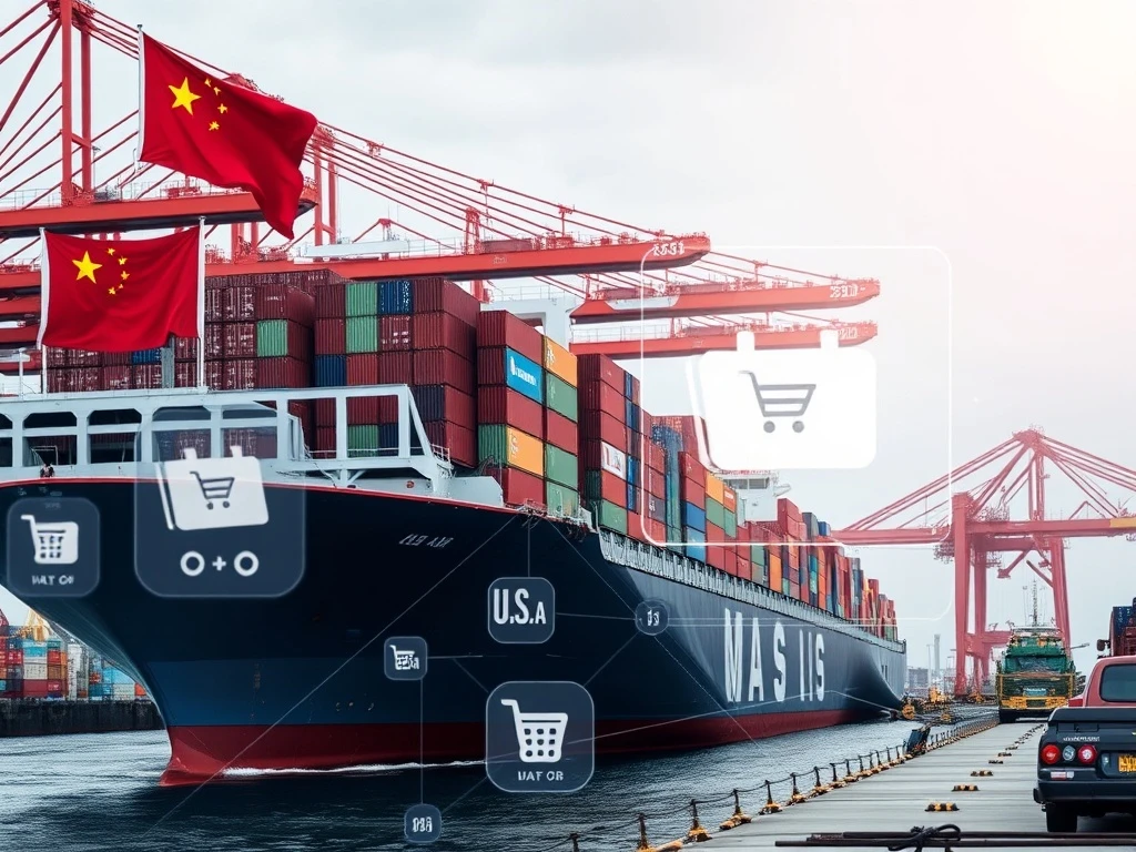 Temu shipping containers arriving at US port during tariff negotiations