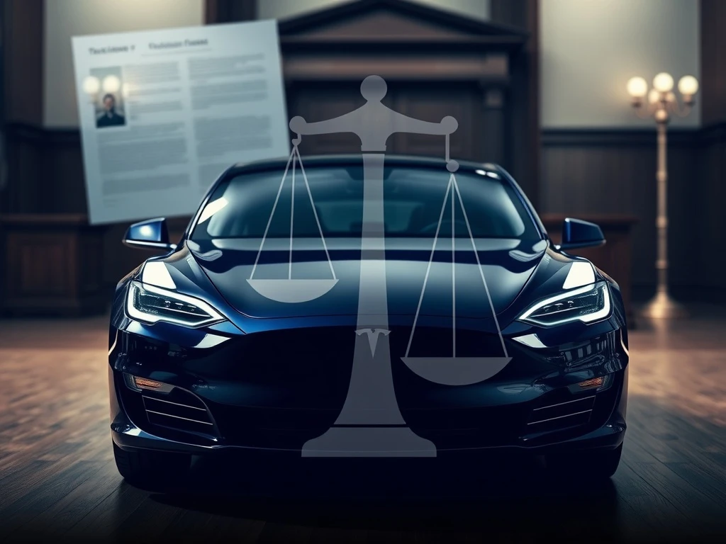 A visual representation of the legal challenges surrounding the Tesla Autopilot lawsuit, depicting a car and court symbols.
