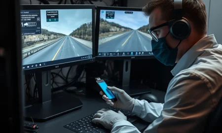 Forensic data recovery process for Tesla dashcam footage analysis in professional lab setting