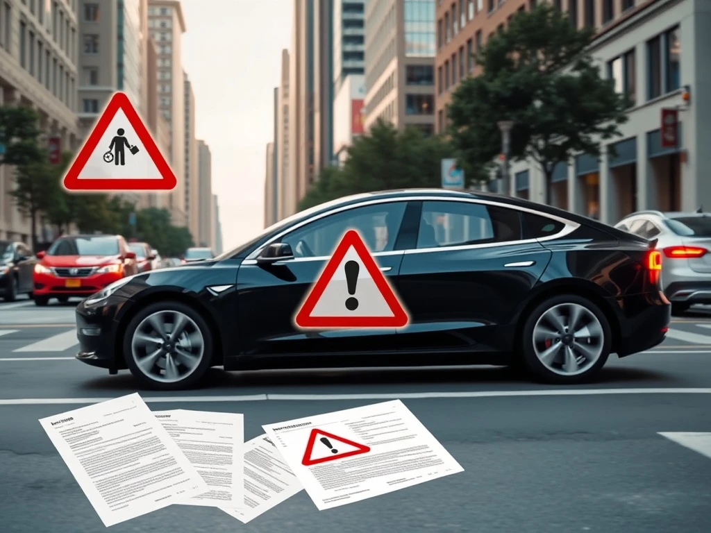 Tesla Full Self Driving system under regulatory investigation with warning indicators visible on dashboard display