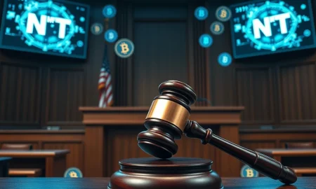 Texas judge ruling on CryptoZoo lawsuit with digital NFT evidence displayed