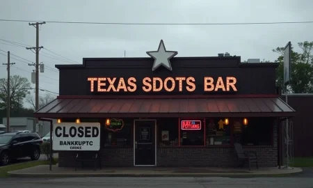 A closed Texas sports bar sign indicates its unfortunate bankruptcy filing, symbolizing a community's loss.