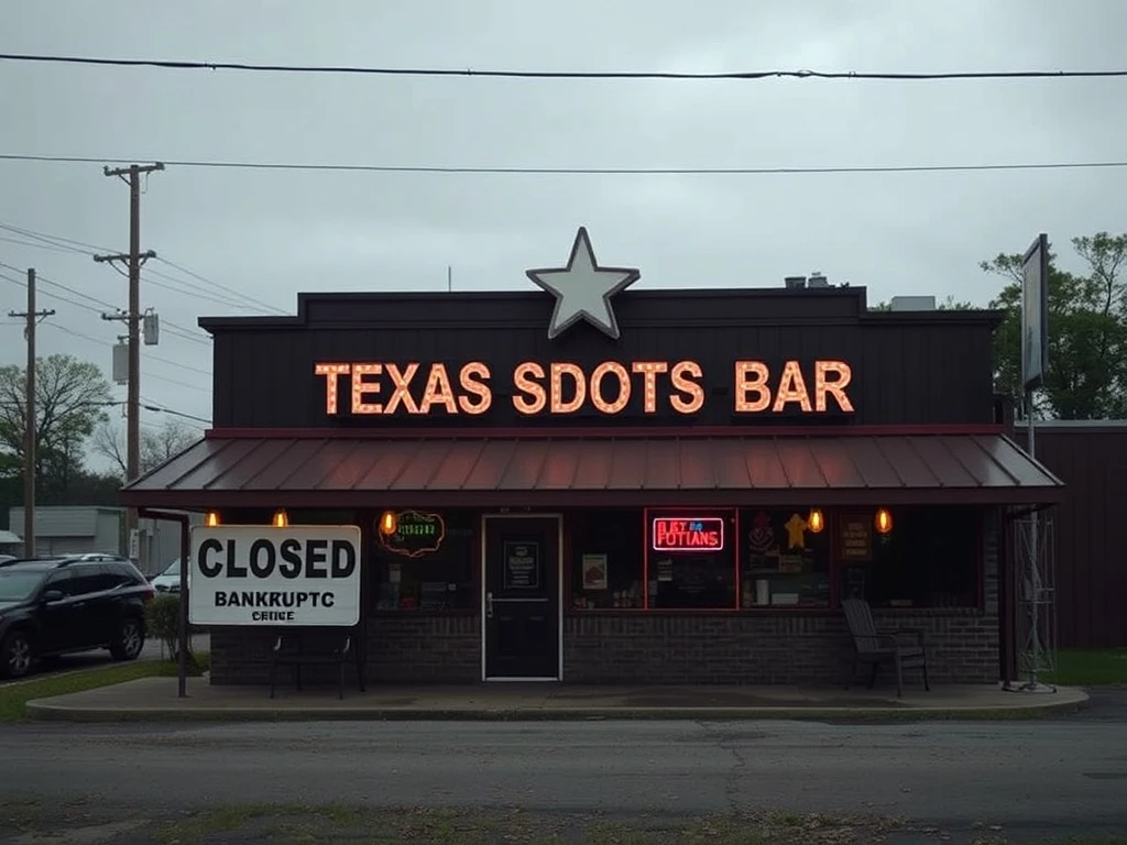 A closed Texas sports bar sign indicates its unfortunate bankruptcy filing, symbolizing a community's loss.