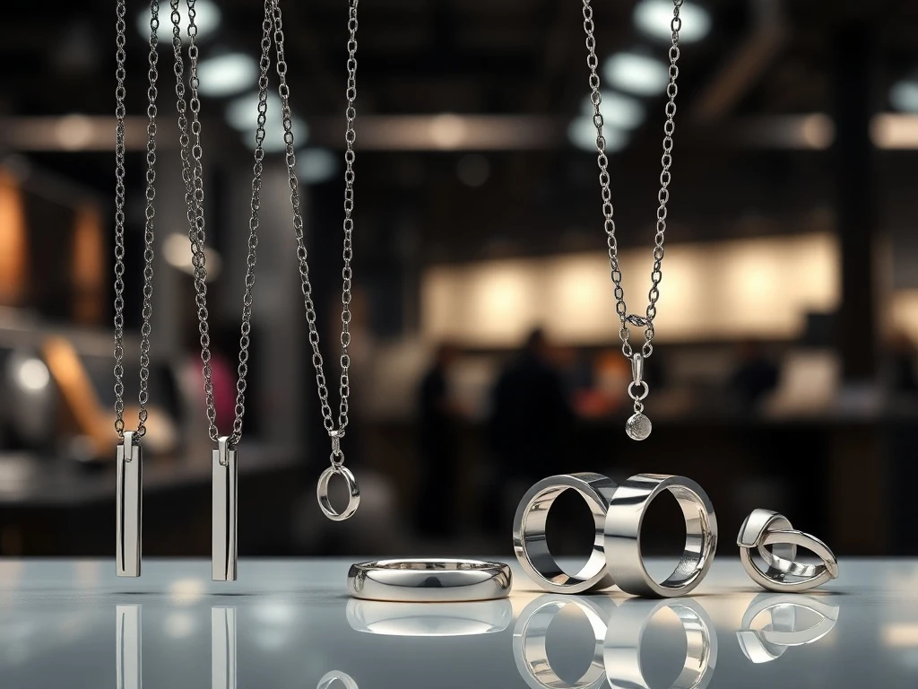 Elegant display of diverse titanium jewelry, showcasing its modern appeal and strength in the fashion industry.