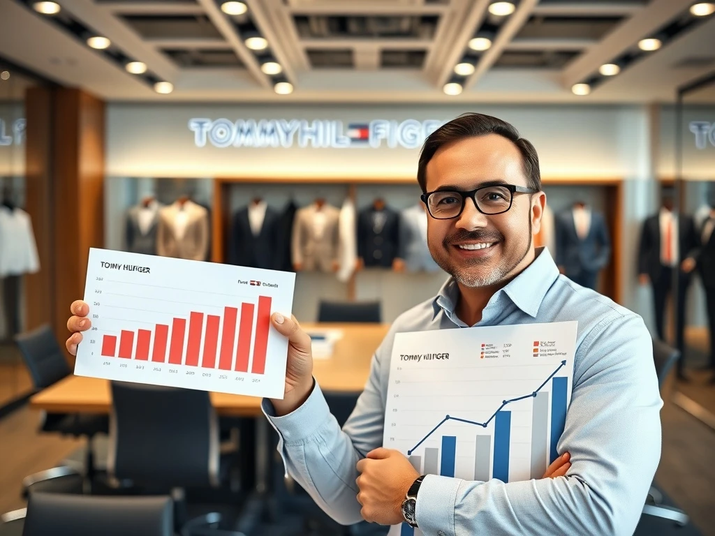 Business executive presenting clothing industry comeback strategy with growth charts and fashion displays