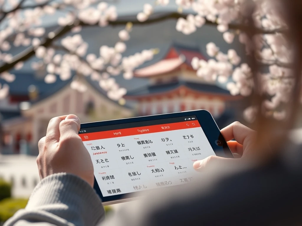 A close-up of a smartphone displaying a Japanese learning app, symbolizing effective Japanese learning apps for achieving fluency.