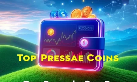Digital assets and blockchain symbols representing the **Top Presale Coins 2025** and their potential for growth and utility.