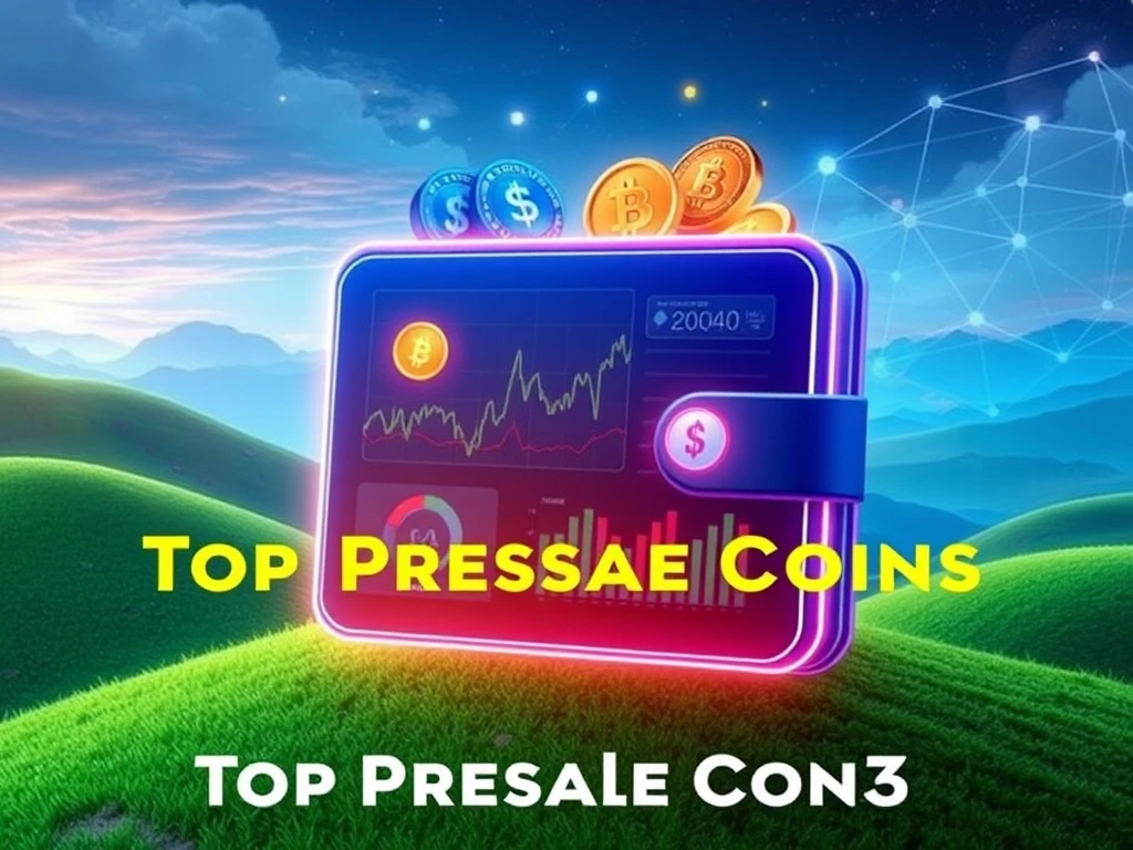 Digital assets and blockchain symbols representing the **Top Presale Coins 2025** and their potential for growth and utility.