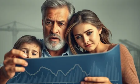 An image depicting Americans worried about the economic impact of rising trade tariffs, leading to inflation and unemployment.