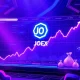 A visual representation of the Trader Joe DEX platform with upward trendlines, symbolizing the growth and viral resurgence of the JOE token.